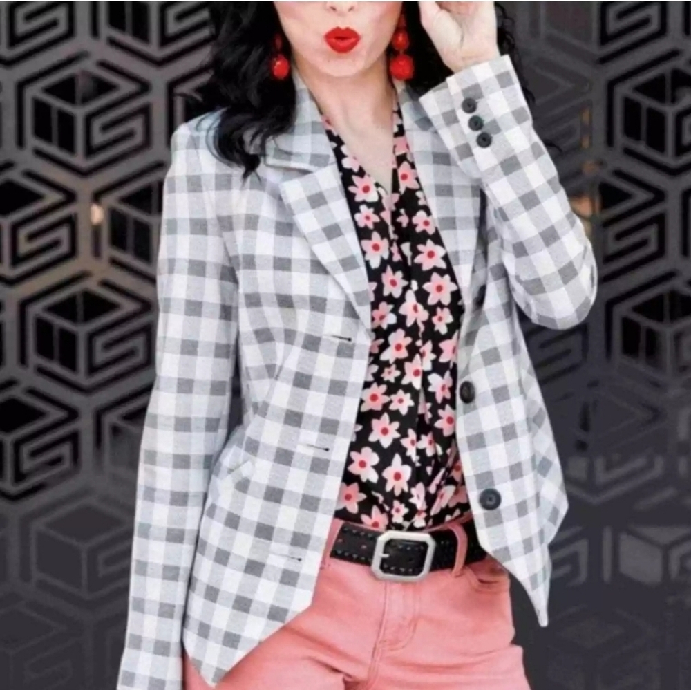 Cabi Valentina Jacket Blazer Checked Plaid Women 10 Career Business Casual Work